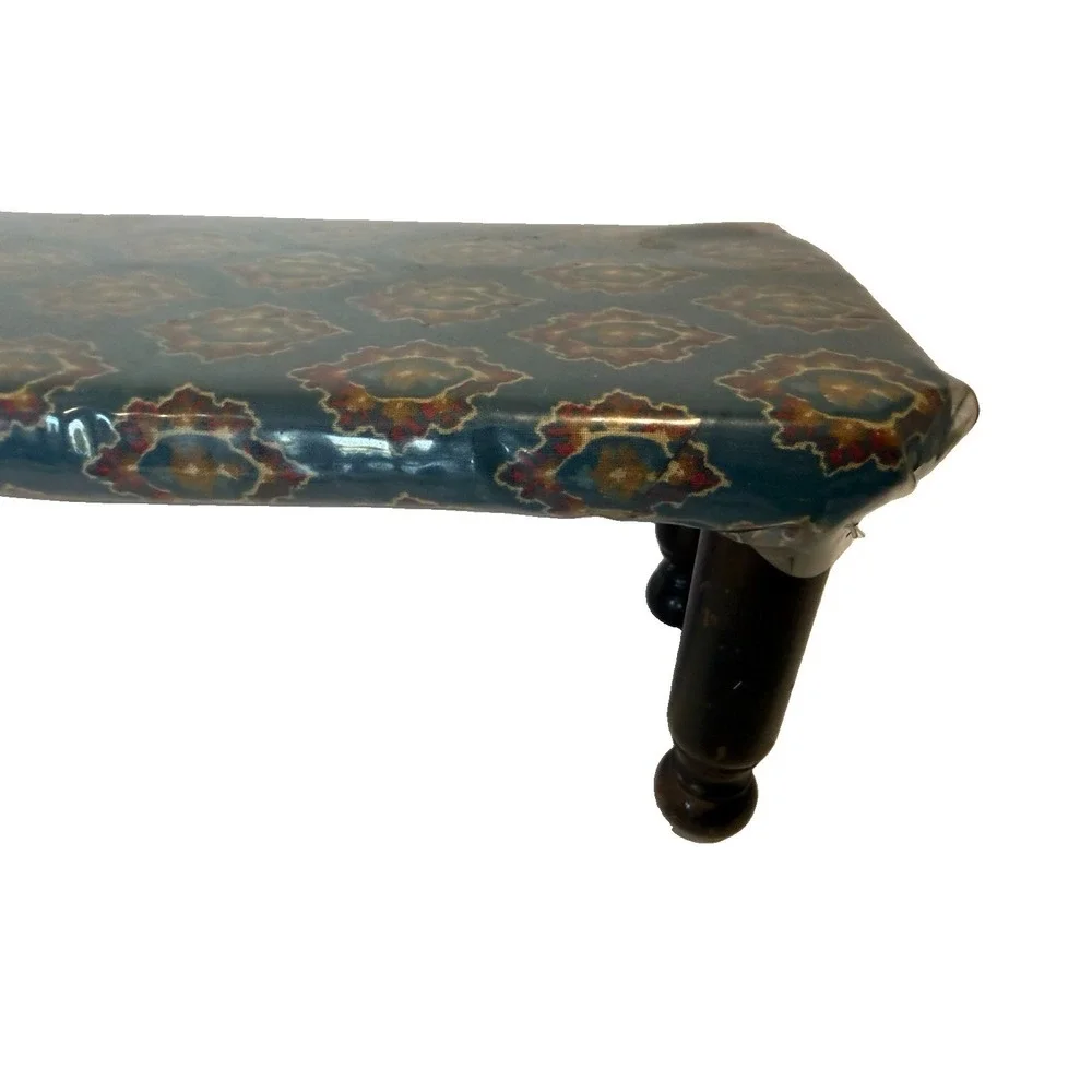 Vintage Small Wood Bench Upholstered Kitchen Shelf Riser Boho Display Stool Mini